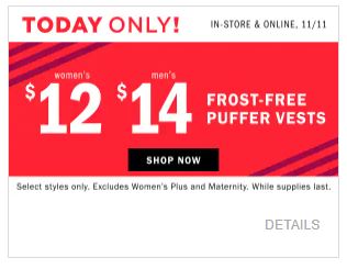 Frost Free Puffer Vests