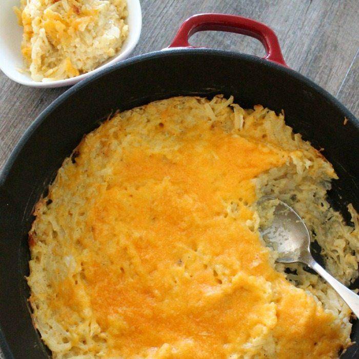 hashbrown casserole in a pan 