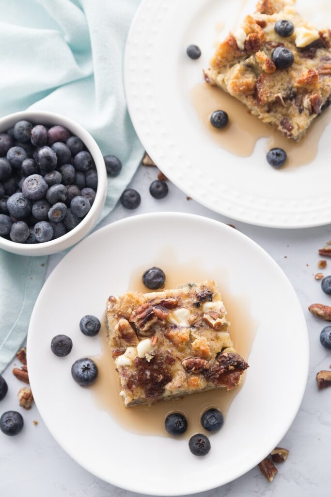 blueberry french toast bake on plates 