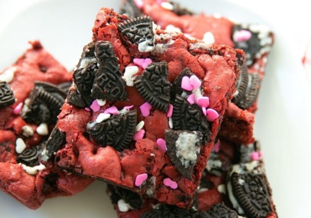 Valentine Oreo Bars stacked on top of each other