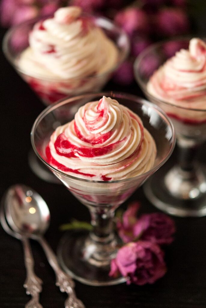 white chocolate mousse in wine glass