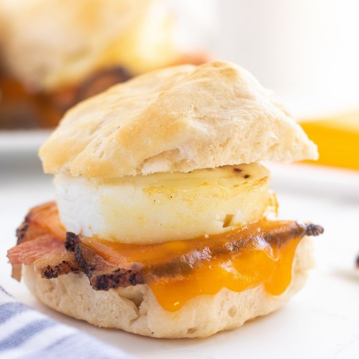 close up view of breakfast sandwich