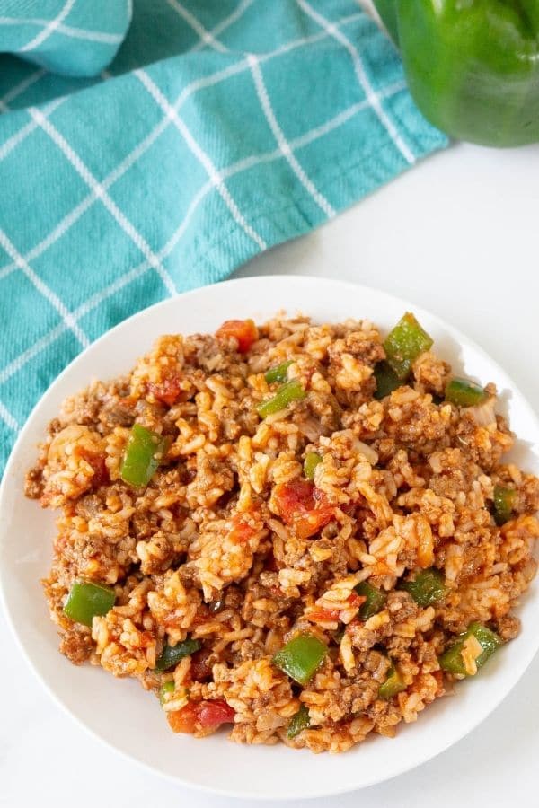 ground beef and rice casserole on plate 