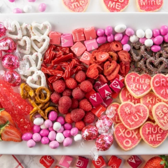 picture of a snack board on white tray 