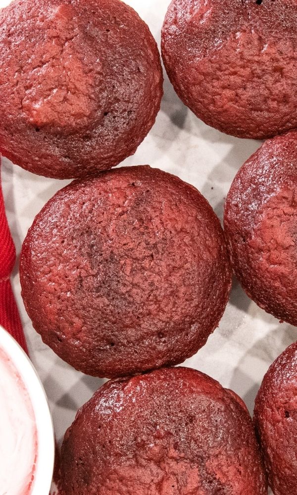 close up view of red velvet cupcakes 