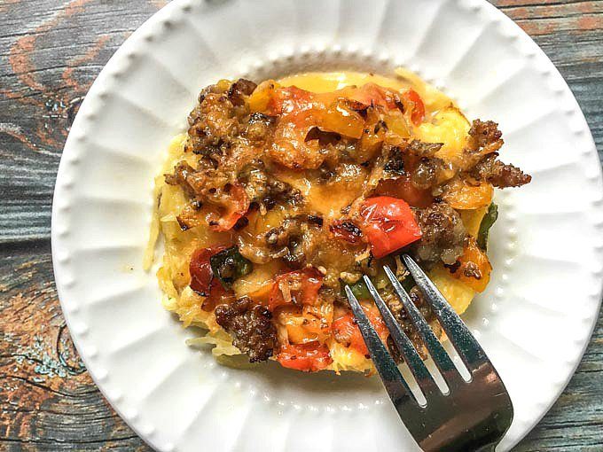 plate with egg casserole with spaghetti squash 