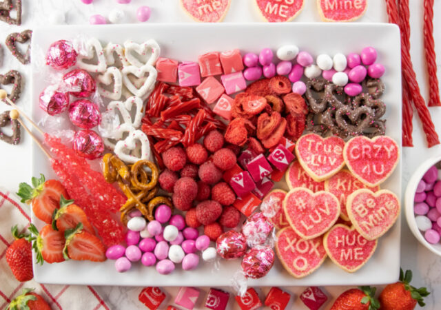Valentine Snack Board on a counter