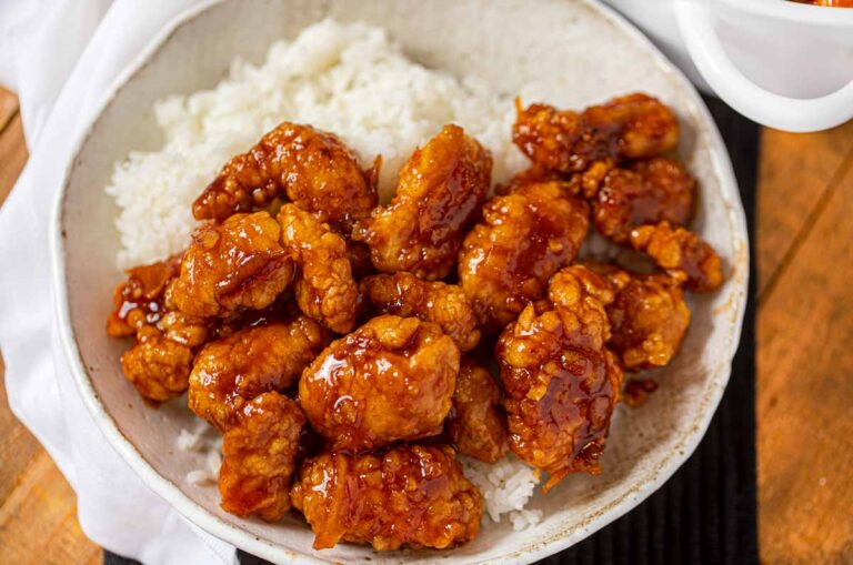 Orange Chicken in a bowl with rice 