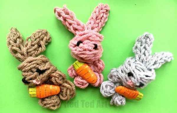 finger knitted bunnies