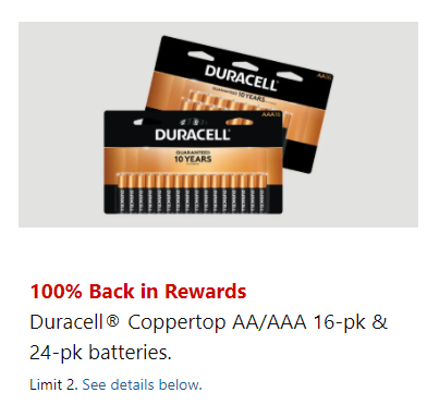 Duracell Batteries FREE! Get your pack here with Rewards!