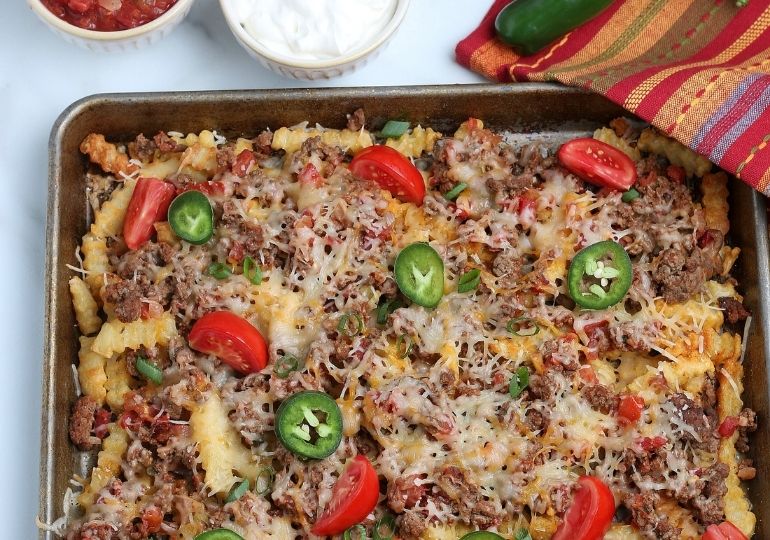 nacho fries on a sheet pan