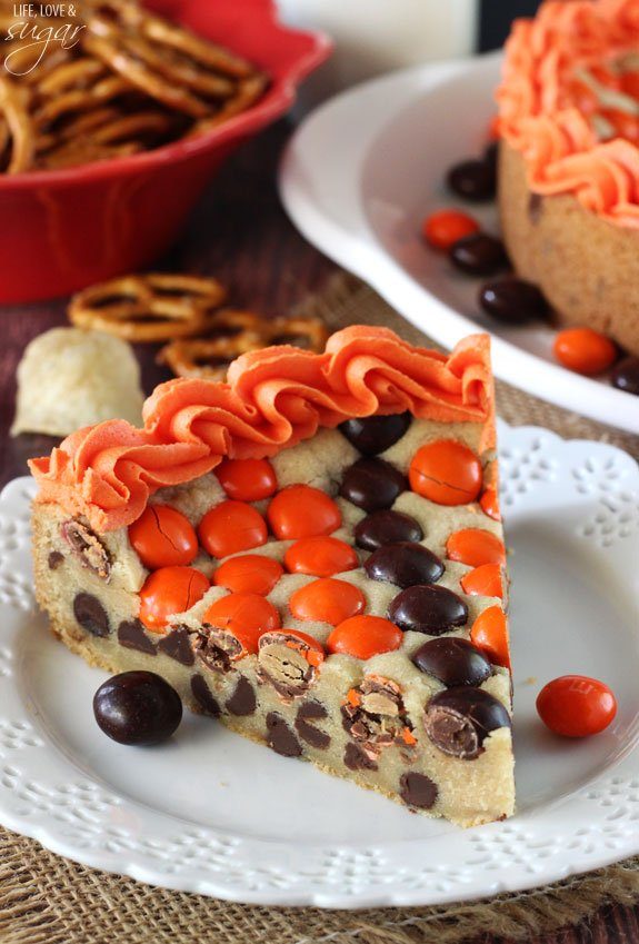 cookie cake sliced on plate with candy 