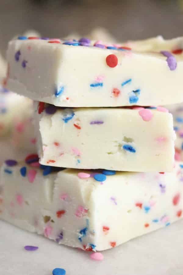 cake batter fudge stacked on top of each other 