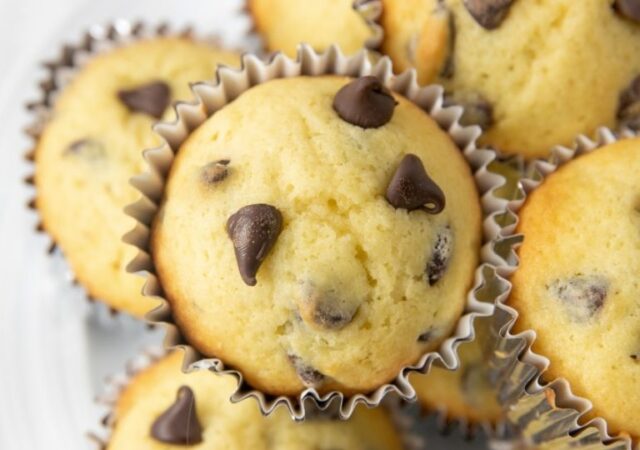 Chocolate Chip Muffins stacked on top of each other