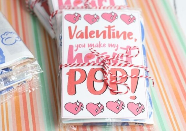 popcorn valentine wrapped with ribbon