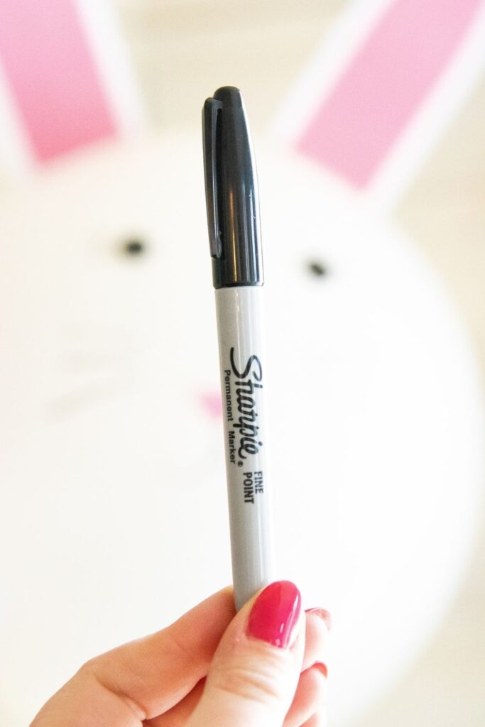 holding up sharpie in front of bunny balloon 
