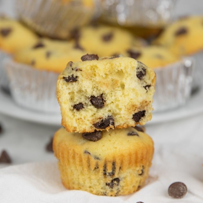 homemade muffins stacked on top of each ther 