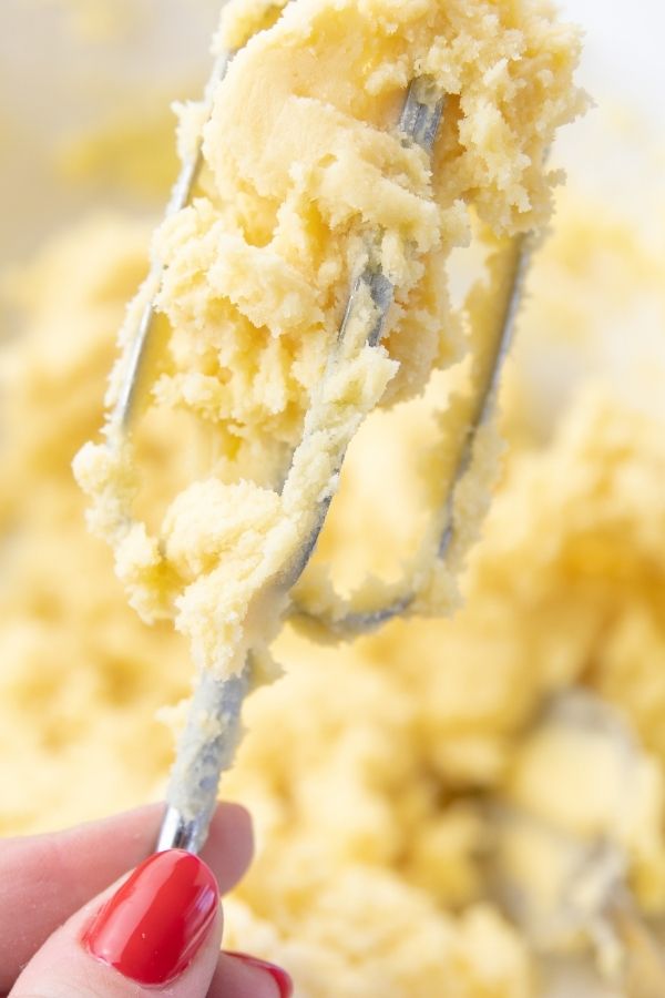 butter cookies on a mixing paddle