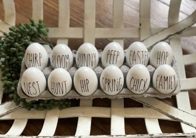Rae Dunn Inspired Easter Eggs - eggs in basket