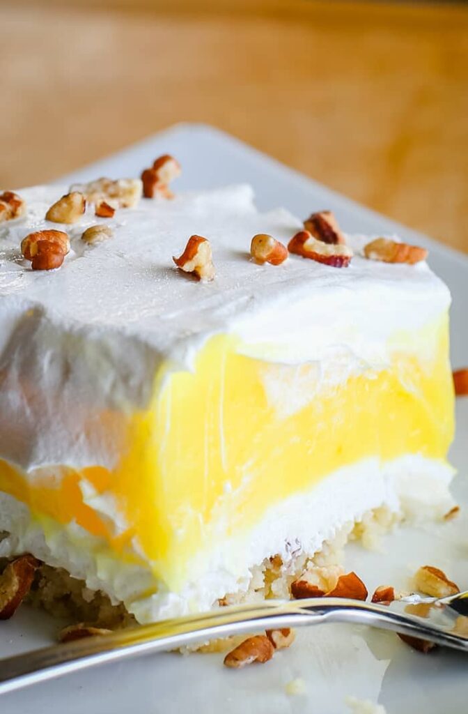 slice of lemon lush dessert