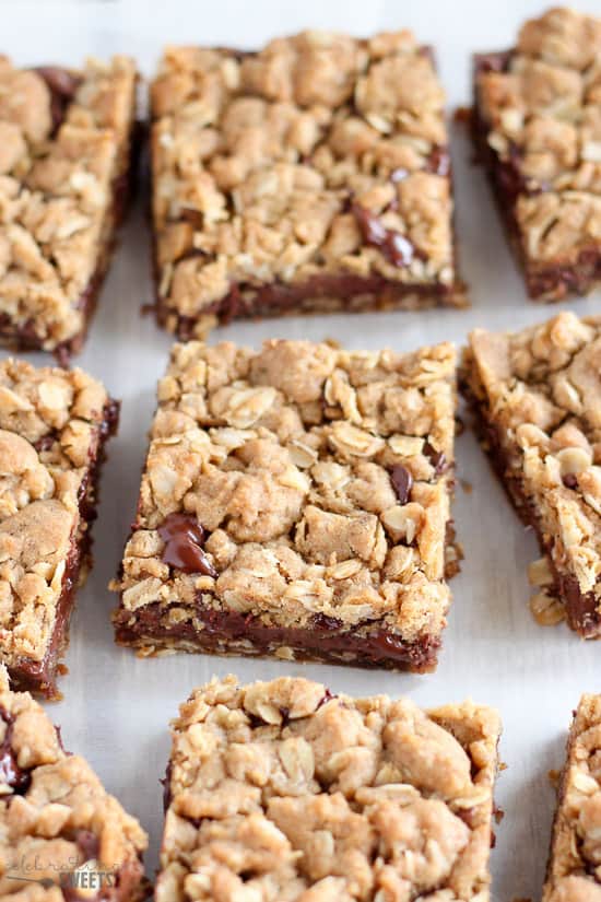 oatmeal nutella stuffed bars on parchment paper 