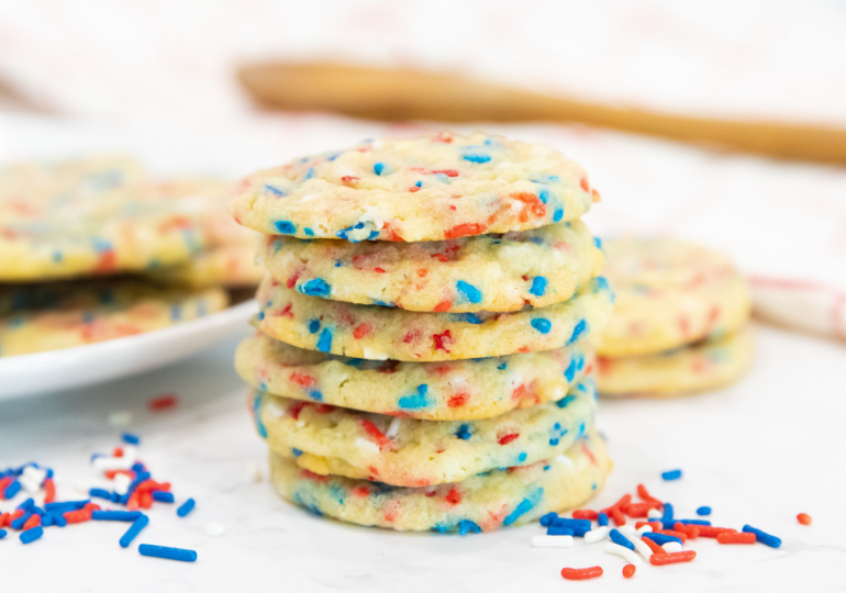 4th of July cookies stakced on top of each other
