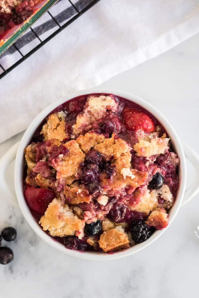 cherry cobbler in a bowl 