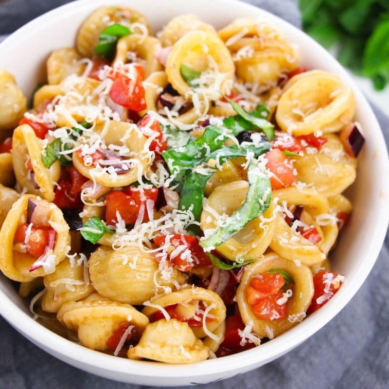 bruschetta pasta in a bowl 