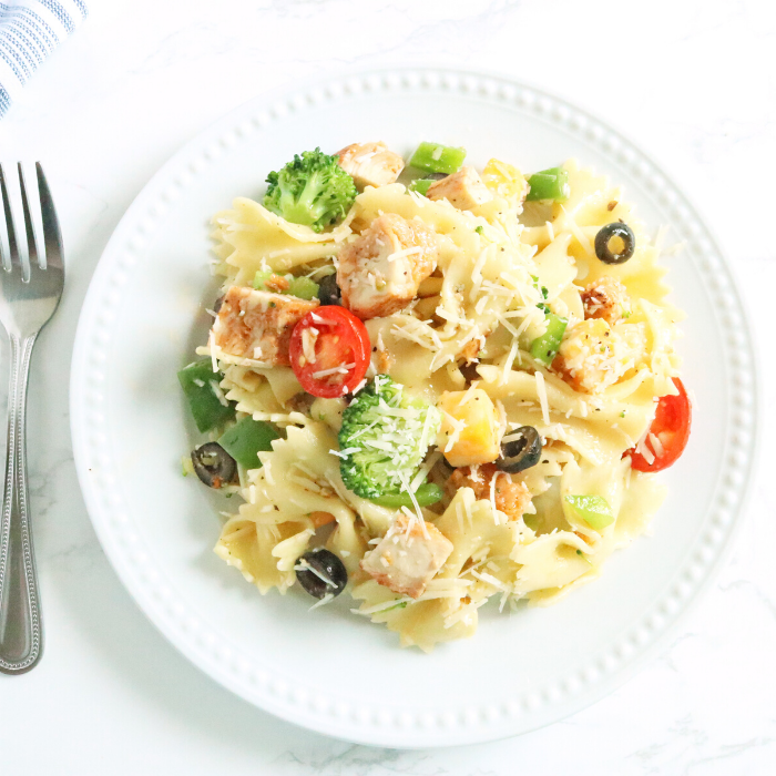 chicken pasta salad on a plate