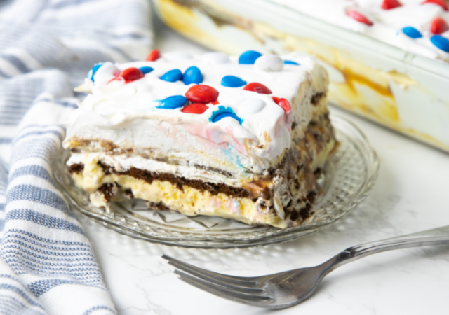 slice of ice cream cake on plate