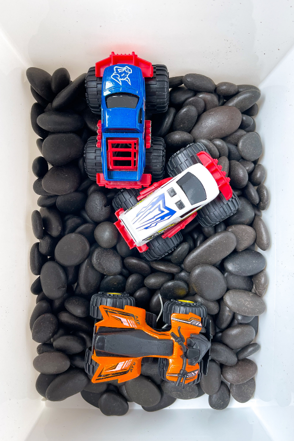 monster truck sensory bins