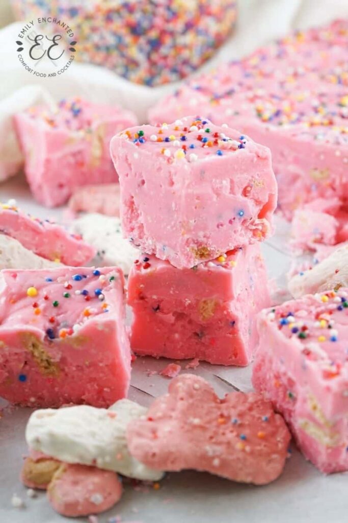 circus animal cookie fudge on counter stacked up 