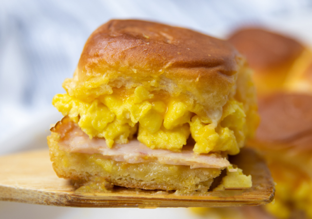 breakfast slider on cutting board