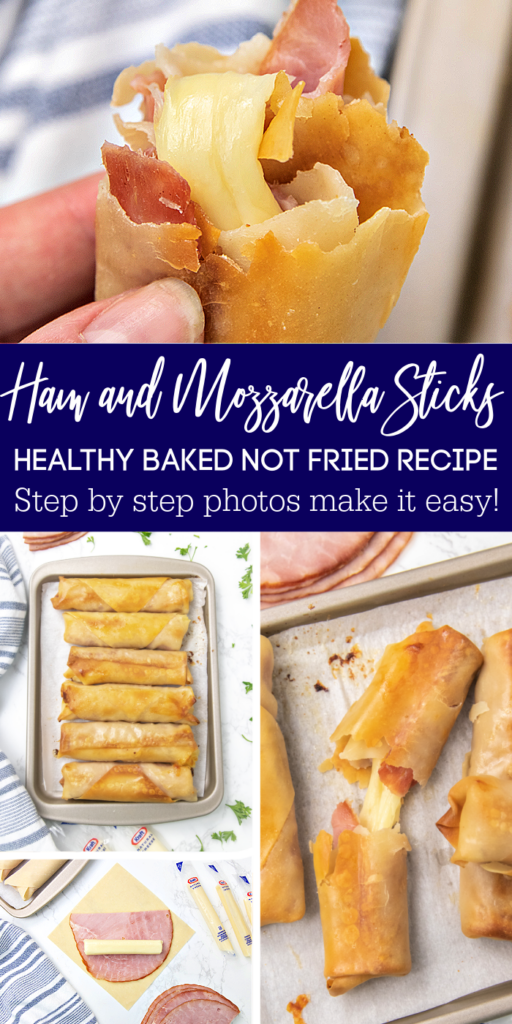 Ham and Mozzarella Cheese Sticks are a tasty and cheesy snack or appetizer. Ham and cheese stuffed inside a baked egg roll! #passion4savings #baked #oven #ham #cheese #eggrollwrapper #easy #quick #partyfood #appetizer #snack #schoolsnack ham and mozzarella cheese sticks