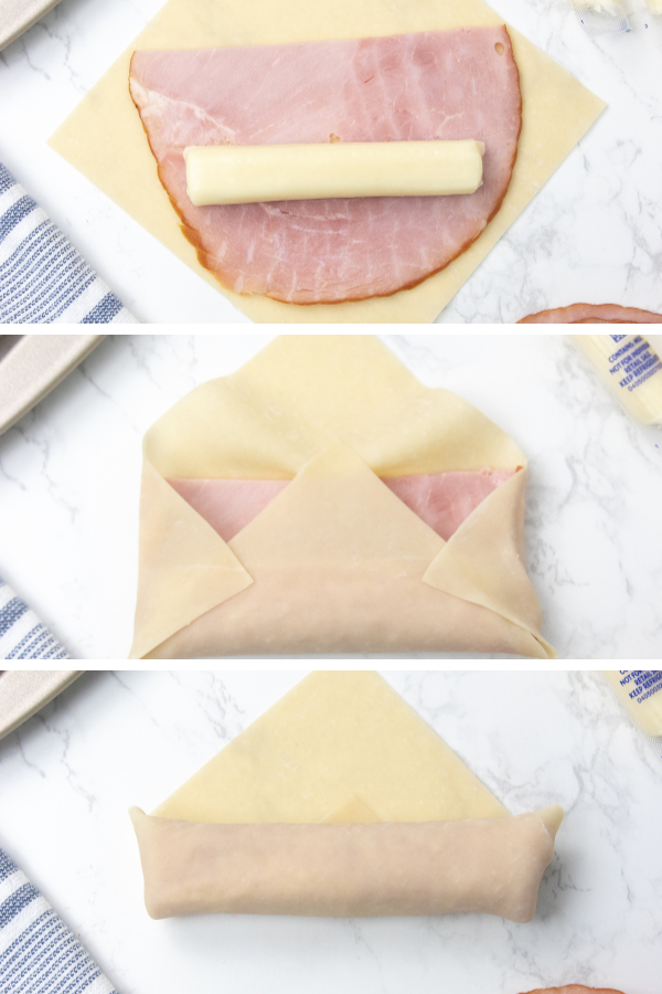 steps on how to fold an egg roll wrapper 