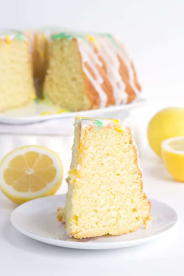 slice of lemon lime cake on plate 
