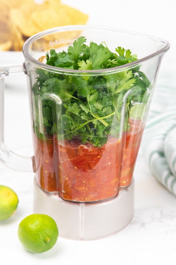 salsa mixture in a blender 