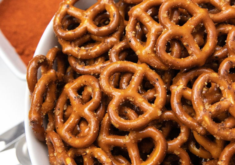 spicy pretzels in a bowl