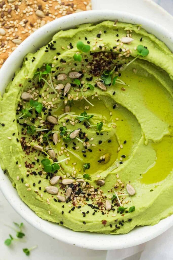 avocado hummus in a bowl 