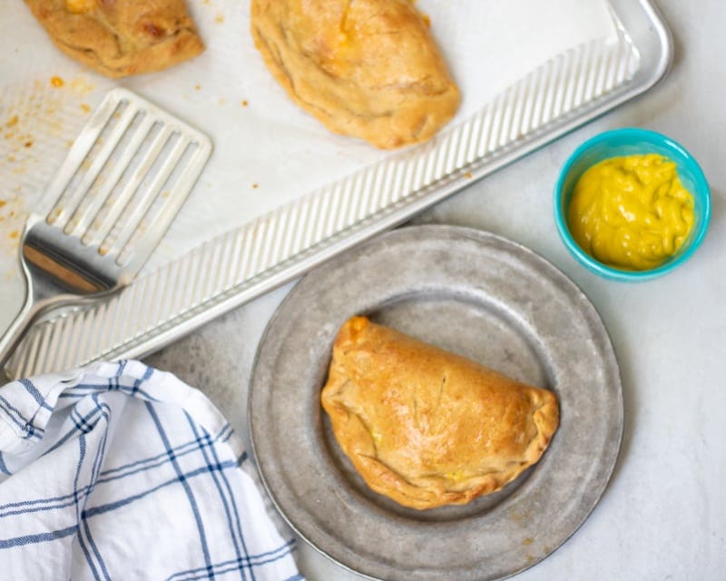 ham and cheese pocket on plate 