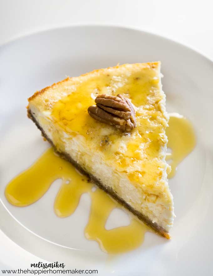 Serve up one or more of these maple recipes that are perfect for fall. From maple cookies to cheesecake, and more. A must make list! #passion4savings #maple #desserts #easy #homemade #fall #autumn #dessertrecipes #best maple syrup cheesecake on a plate