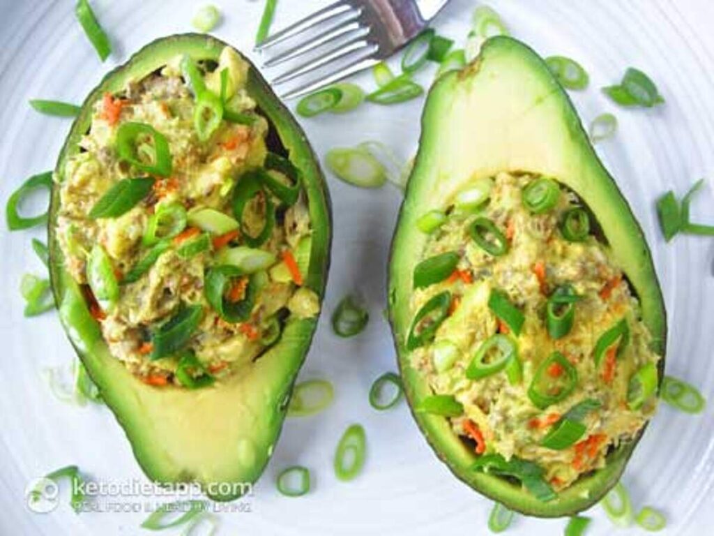 avocado stuffed with sardine salad mixture 