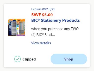 Bic Stationary Coupon