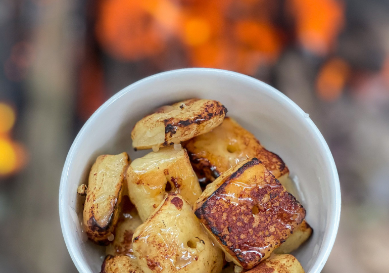 bowl of cinnamon roll bites