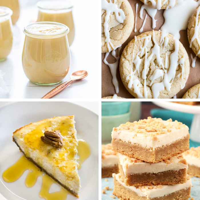 Serve up one or more of these maple recipes that are perfect for fall. From maple cookies to cheesecake, and more. A must make list! #passion4savings #maple #desserts #easy #homemade #fall #autumn #dessertrecipes #best collage of maple desserts