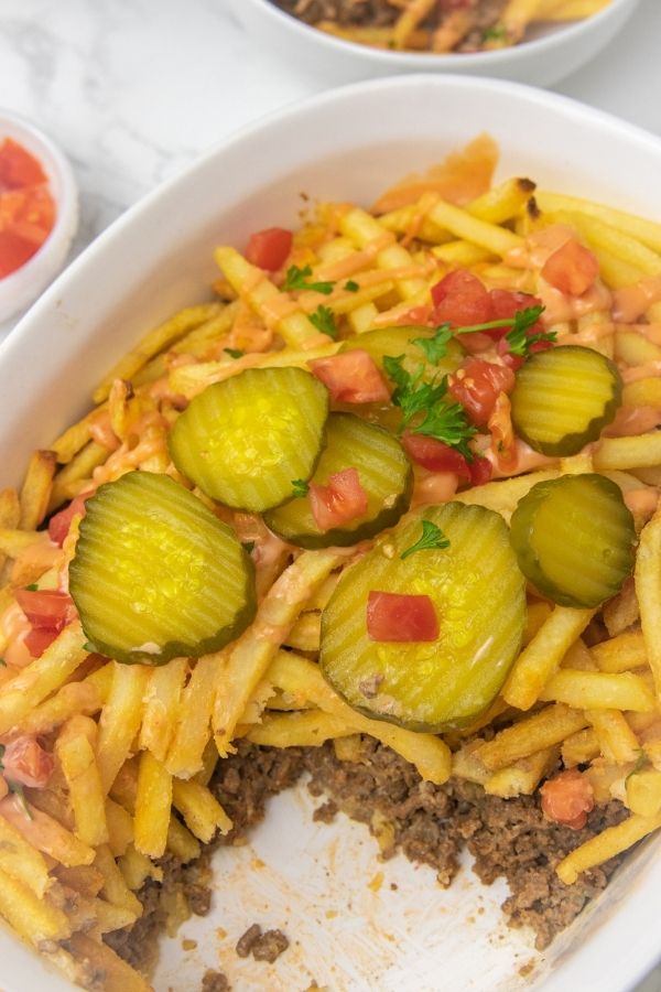 piece taken out of ground beef casserole 