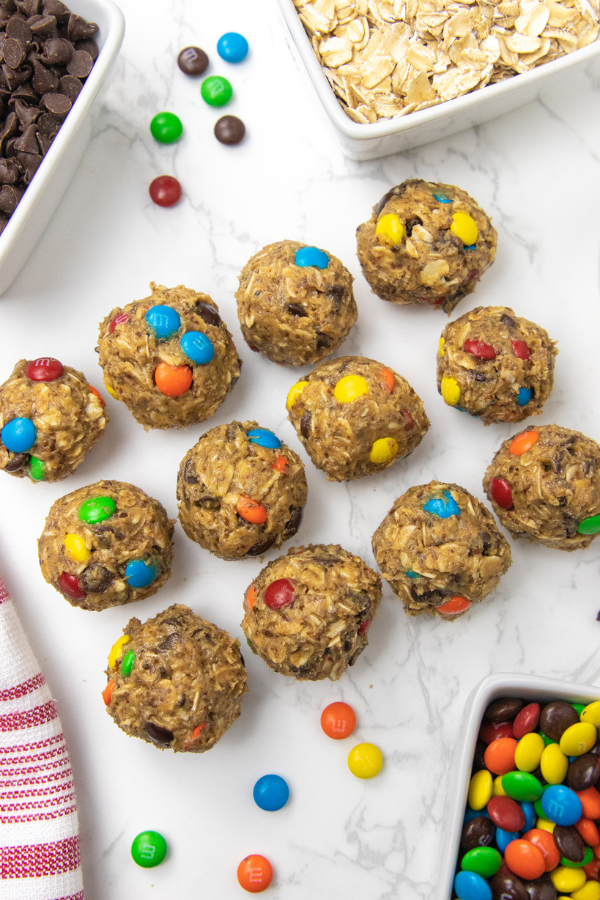 protein balls on a counter 