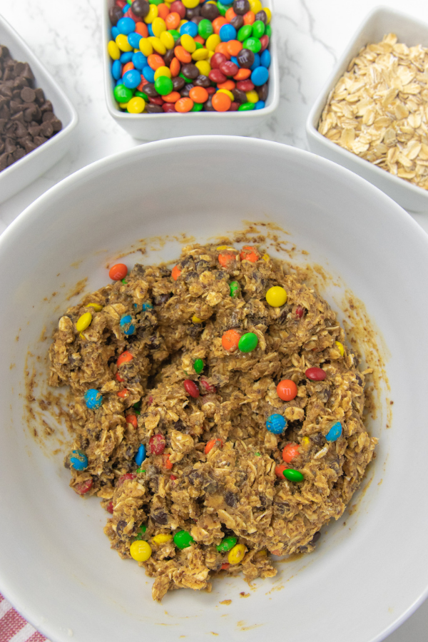 bowl of monster cookie protein balls 