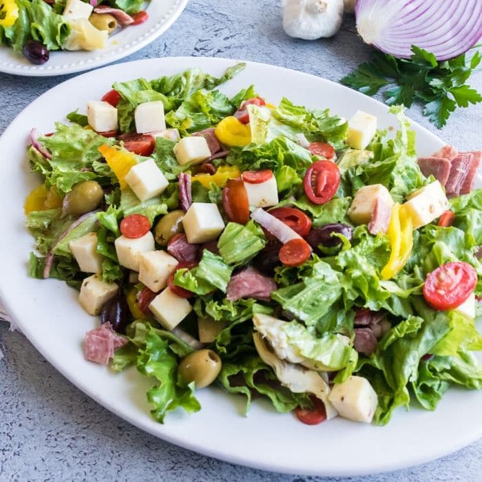 antipasto salad on a large platter 