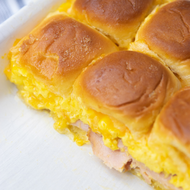 breakfast sliders with part removed out of pan 